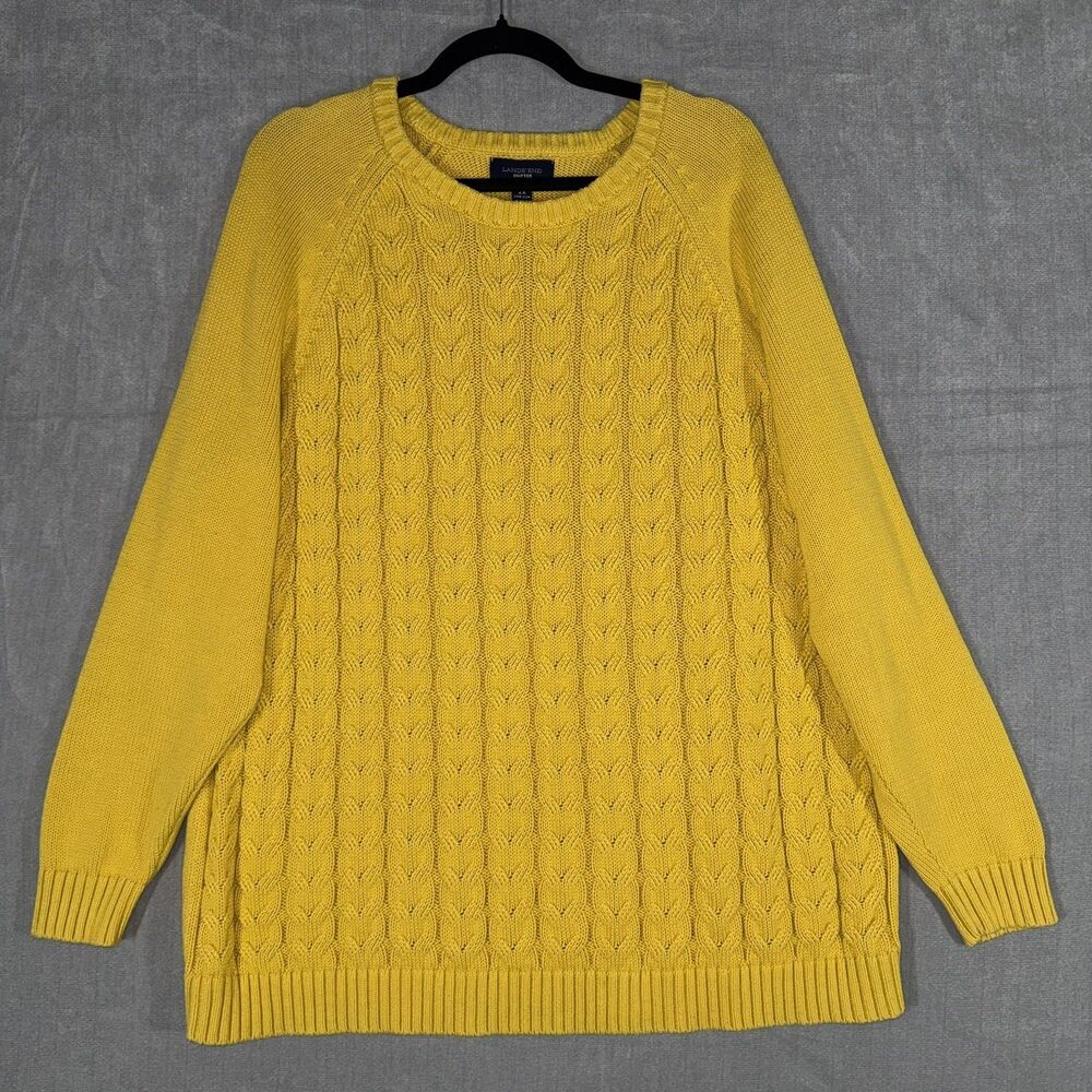 Lands' End Drifter Women's 2X 20W-22W Yellow Cable Knit Cotton Sweater